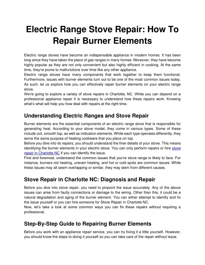 electric range stove repair how to repair burner