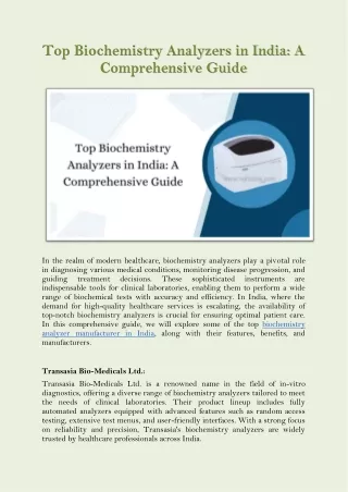 Top Biochemistry Analyzers in India A Comprehensive Guide