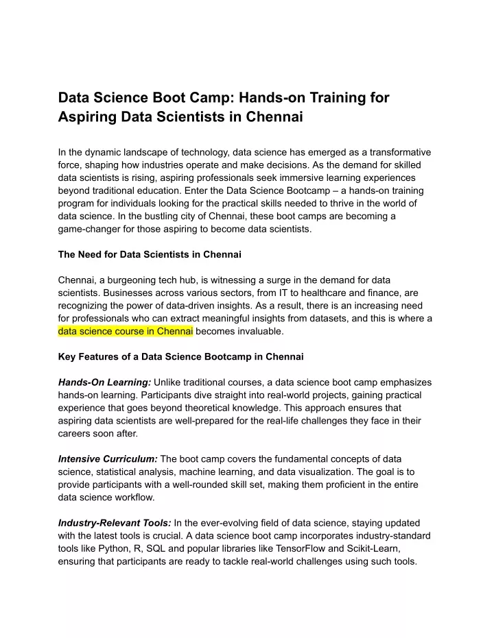 data science boot camp hands on training