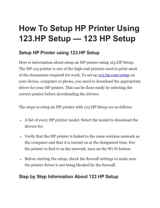 How To Setup HP Printer Using 123.HP Setup — 123 HP Setup
