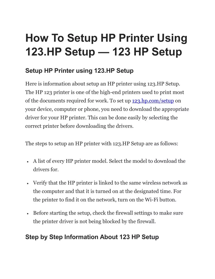 how to setup hp printer using 123 hp setup