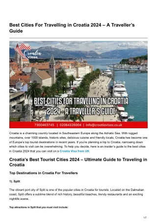 Best Cities For Travelling in Croatia 2024 - A Traveller’s Guide