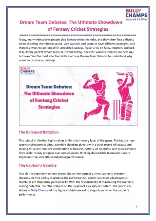 Dream Team Debates: The Ultimate Showdown of Fantasy Cricket Strategies