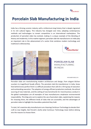 Porcelain Slab Manufacturing in India