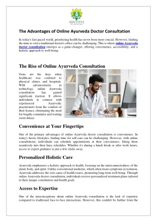 The Advantages of Online Ayurveda Doctor Consultation