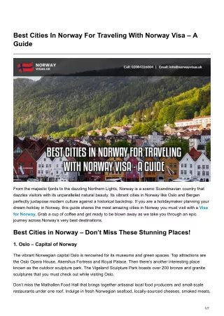 Best Cities In Norway For Traveling With Norway Visa A Guide