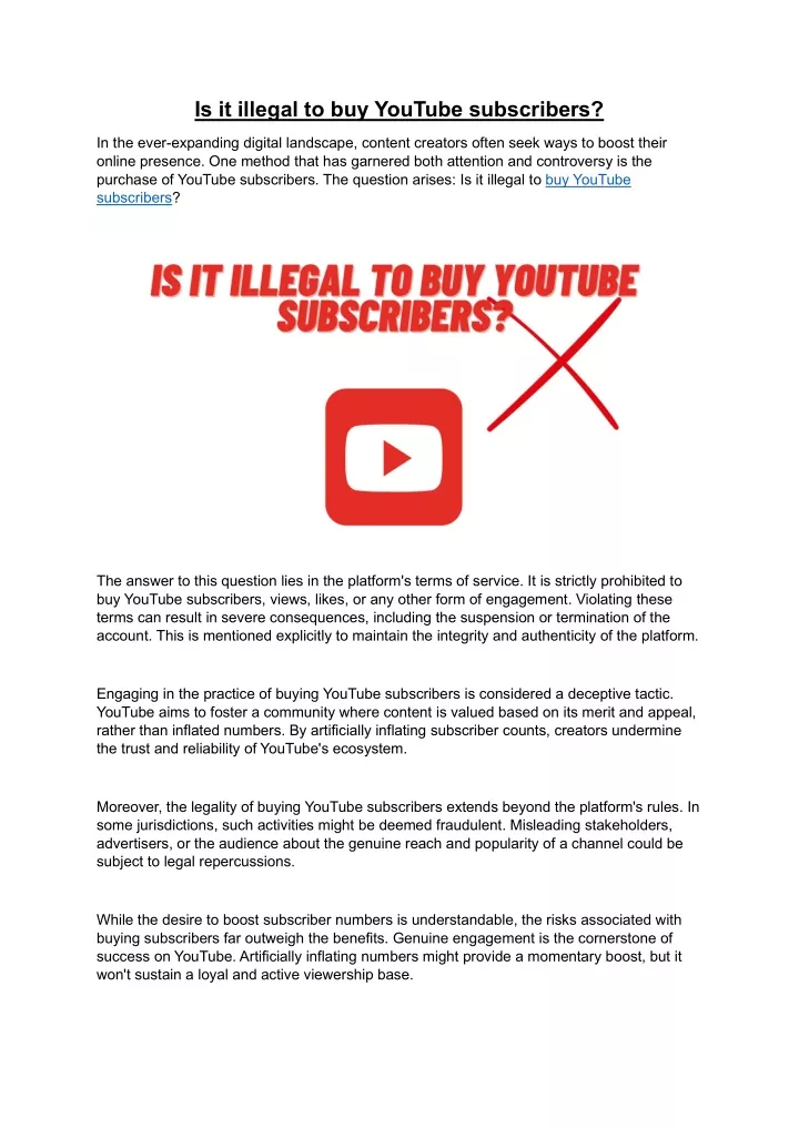 is it illegal to buy youtube subscribers
