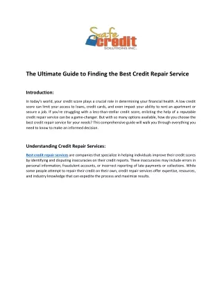 The Ultimate Guide to Finding the Best Credit Repair Service