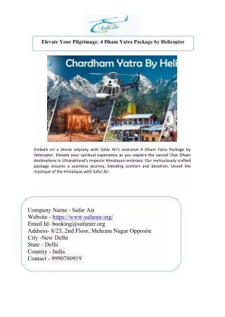 4 Dham Yatra Package by Helicopter