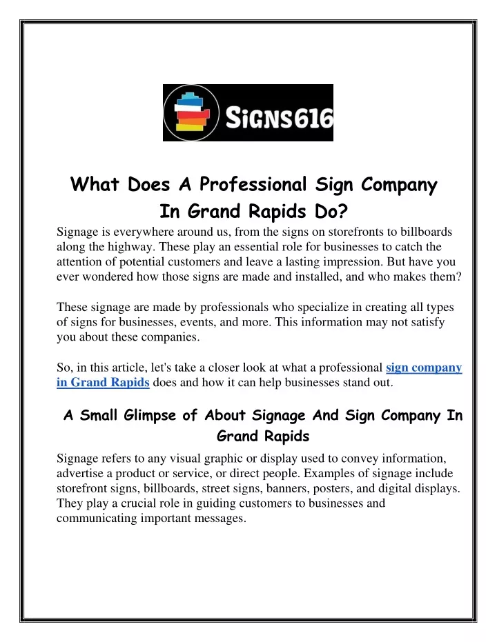 what does a professional sign company in grand