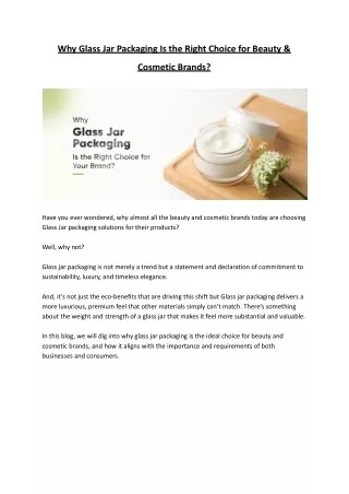 Why Glass Jar Packaging Is the Right Choice for Beauty & Cosmetic Brands