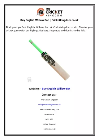 Buy English Willow Bat  Cricketkingdom.co.uk