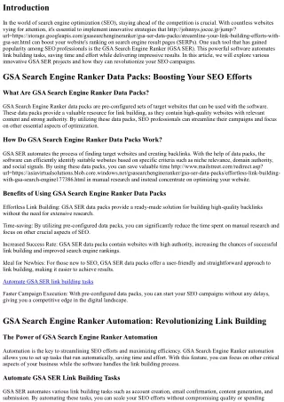 Spotlight on Innovative GSA Search Engine Ranker Projects