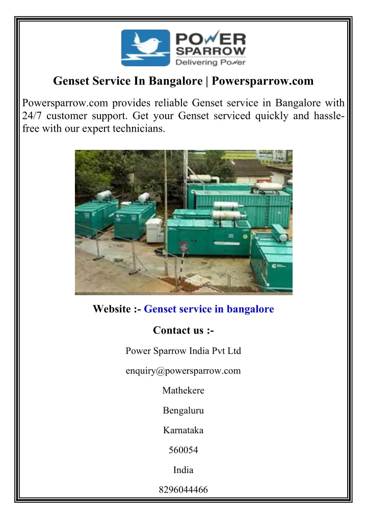 genset service in bangalore powersparrow com