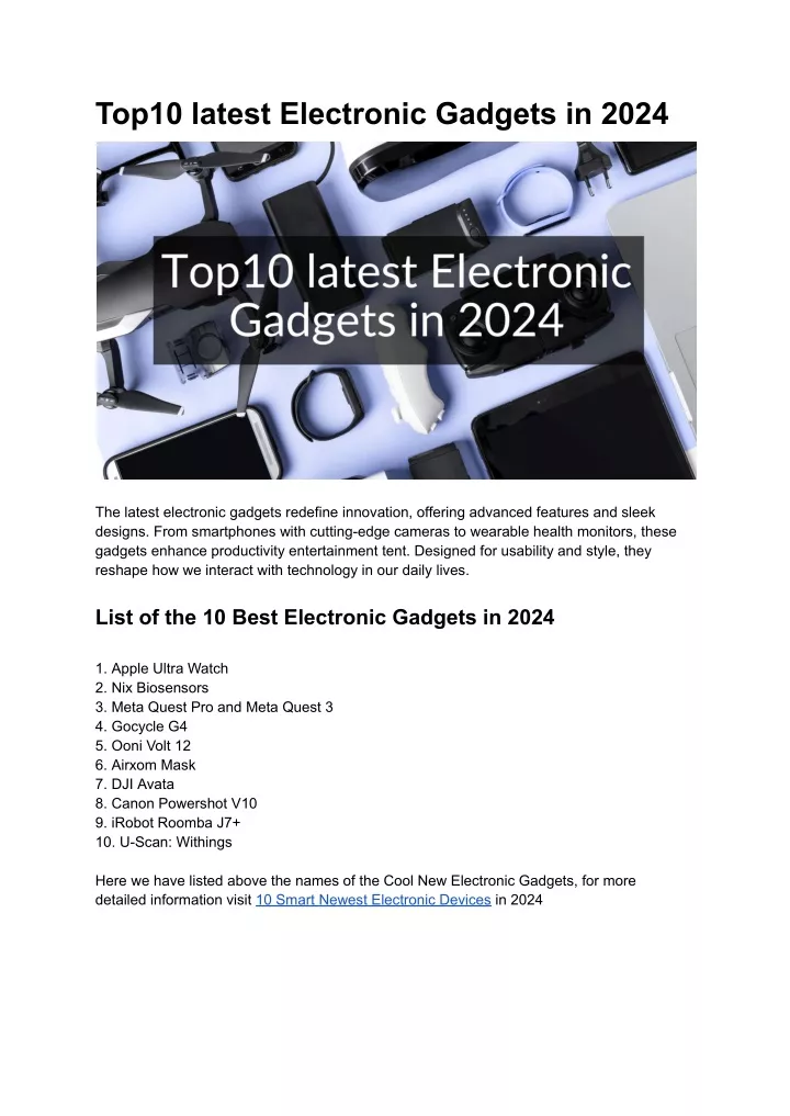 top10 latest electronic gadgets in 2024