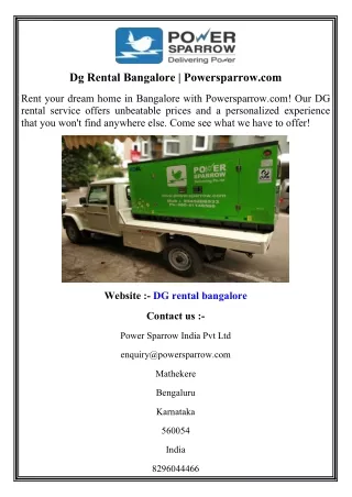 dg rental bangalore powersparrow com
