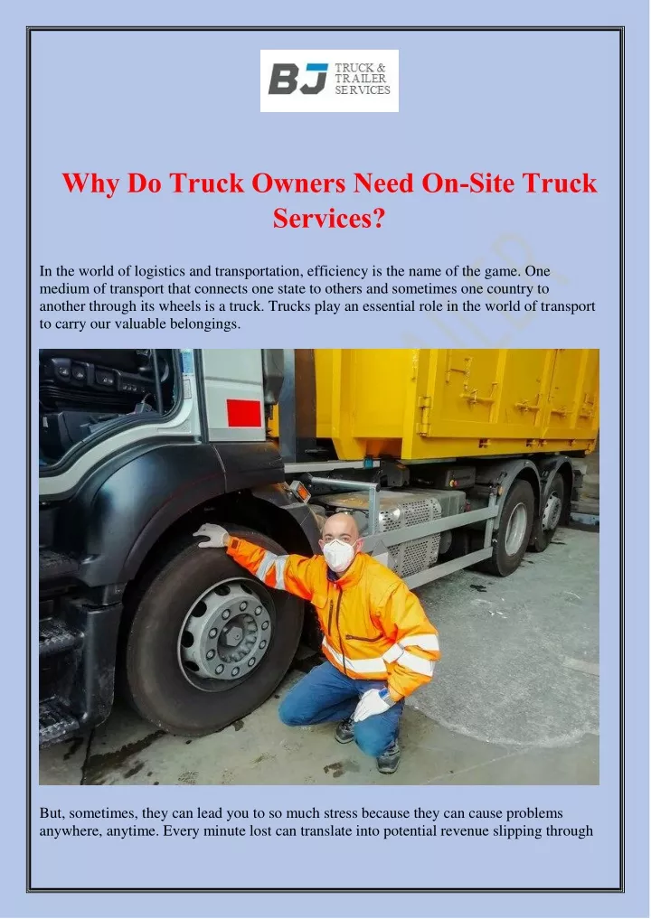 why do truck owners need on site truck services