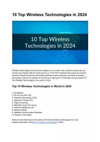 ﻿10 Top Wireless Technologies in 2024