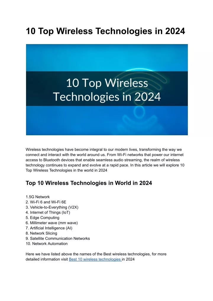 10 top wireless technologies in 2024
