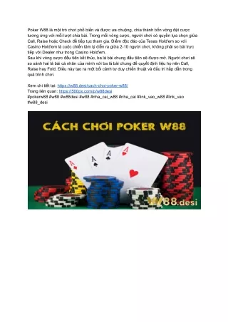 Nâng Cao Kỹ Năng Chơi Poker_ Trải Nghiệm Tại W88Desi Đầy Sôi Động