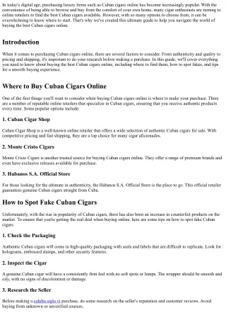The Ultimate Guide to Buying the Best Cuban Cigars Online