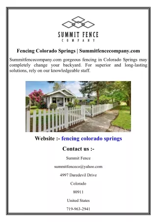 Fencing Colorado Springs  Summitfencecompany.com