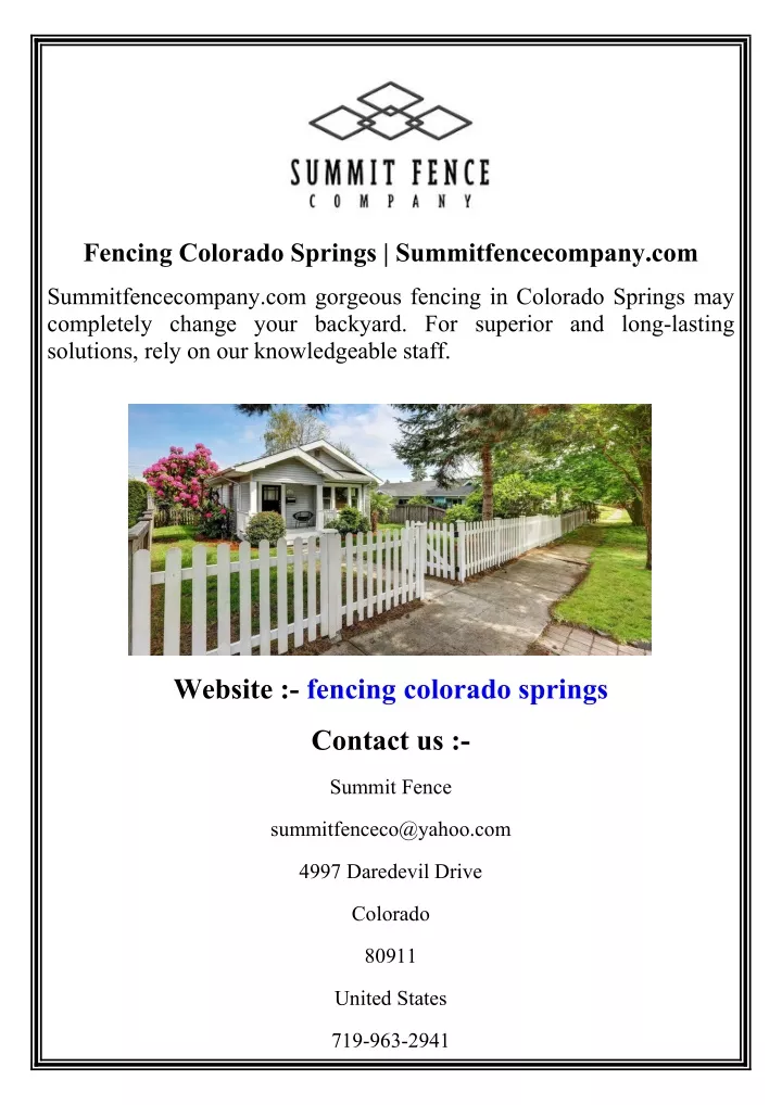 fencing colorado springs summitfencecompany com