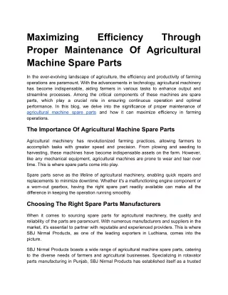 Maximizing Efficiency Through Proper Maintenance Of Agricultural Machine Spare Parts