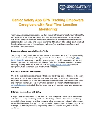 Senior Safety App GPS Tracking Empowers Caregivers with Real-Time Location Monitoring