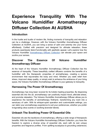 Experience Tranquility With the Volcano Humidifier Aromatherapy Diffuser Collection at AUSHA
