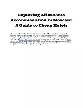 Exploring Affordable Accommodation in Moscow A Guide to Cheap Hotels