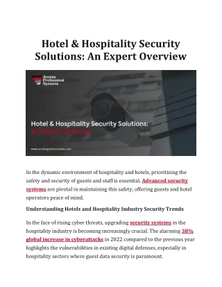 Hotel & Hospitality Security Solution An Expert Overview