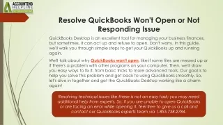 resolve quickbooks won t open or not responding issue