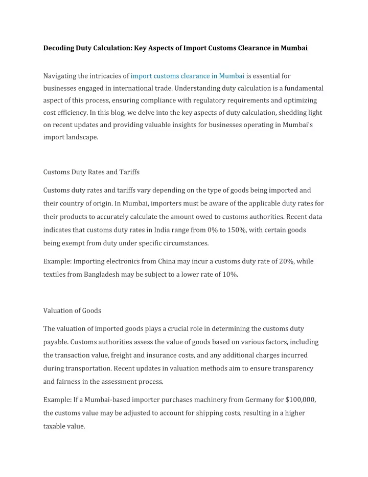 decoding duty calculation key aspects of import