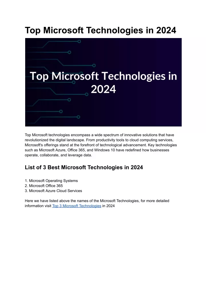 top microsoft technologies in 2024