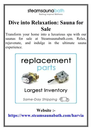 Dive into Relaxation Sauna for Sale