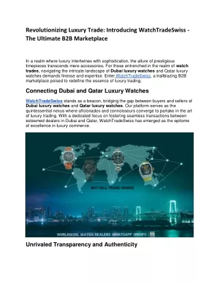 Revolutionizing Luxury Trade: Introducing WatchTradeSwiss - The Ultimate B2B Mar