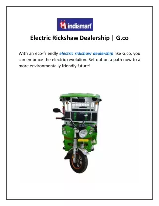 Electric Rickshaw Dealership  G.co