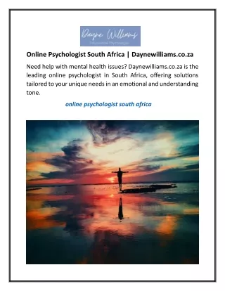 Online Psychologist South Africa  Daynewilliams.co.za