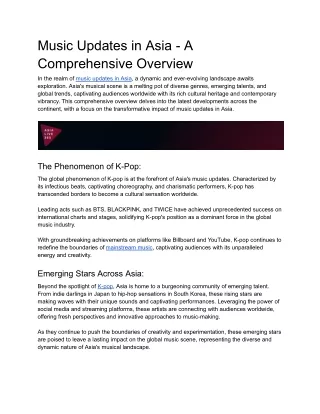 music updates in asia a comprehensive overview