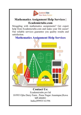 Mathematics Assignment Help Services  Ecademictube.com