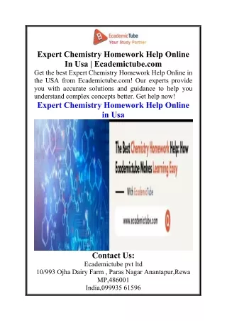 Expert Chemistry Homework Help Online In Usa  Ecademictube.com