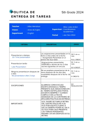 Criterios y Politica de Entrega de Tareas
