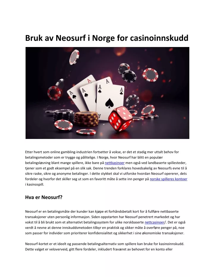 bruk av neosurf i norge for casinoinnskudd