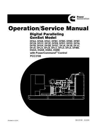 Cummins Onan DFBE Generator Service Repair Manual