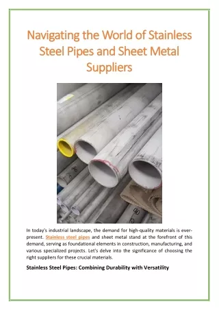 Navigating the World of Stainless Steel Pipes and Sheet Metal Suppliers