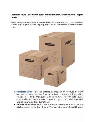 Cardboard Boxes - Buy Carton Boxes directly from Manufacturer in India - Papers Gallery