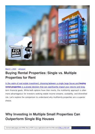 Buying Rental Properties: Single vs. Multiple Properties for Rent