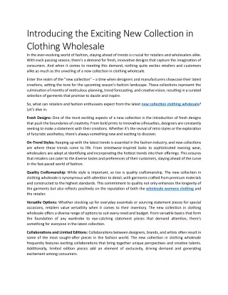 Introducing the Exciting New Collection in Clothing Wholesale