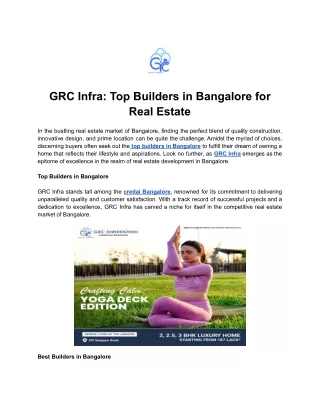 GRC Infra - Top Builders in Bangalore for Real Estate